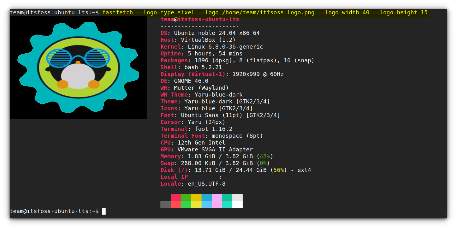 Fastfetch showing a custom image in place of logo in Foot terminal