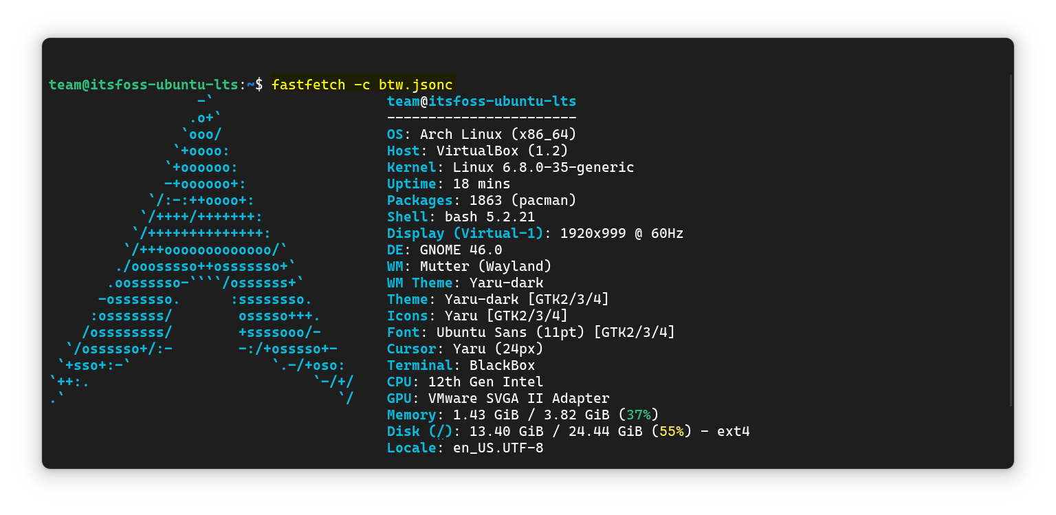 Fastfetch using btw configuration