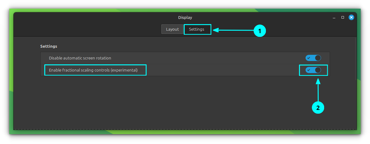 Go to the settings tab of the Display Settings window and then enable the Fractional Scaling. The setting is marked as Experimental.