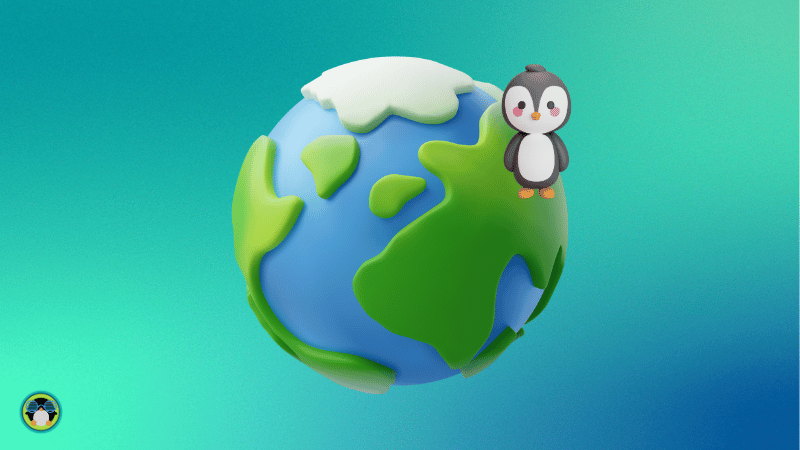 a 3d earth with a penguine tux avatar on top of it