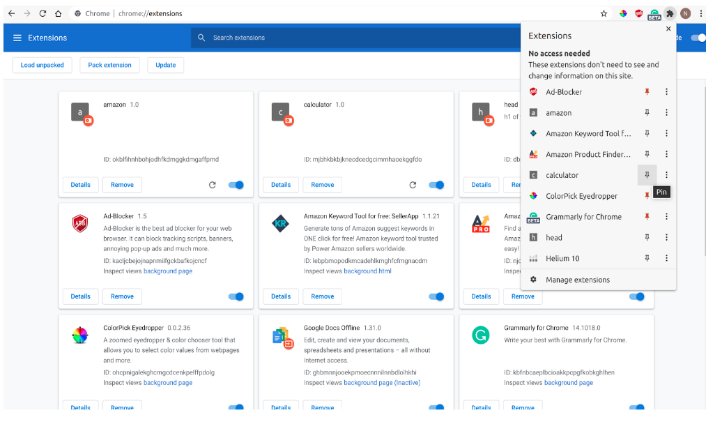 Pin the extension to the Google Chrome Browser