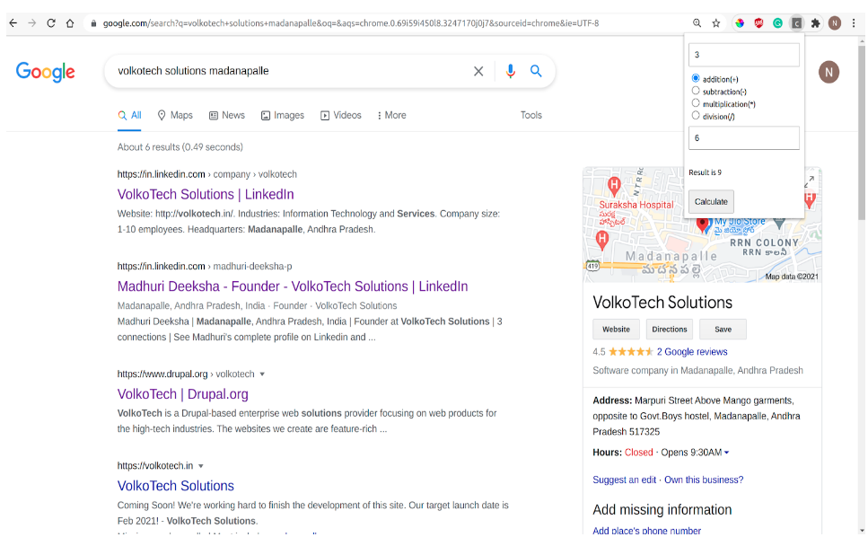 Calculator app results in new Google Chrome window.