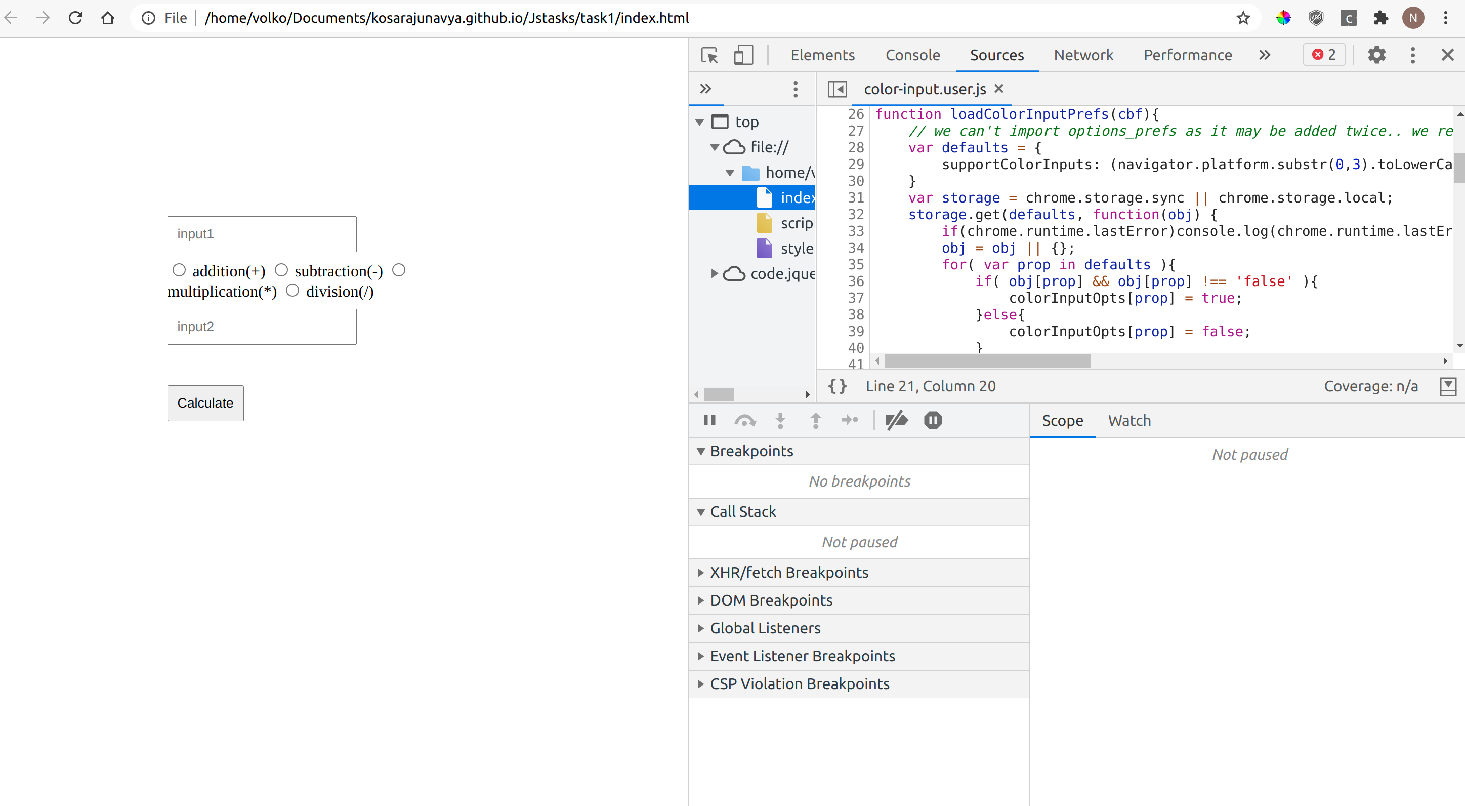 Selecting source tab at the top