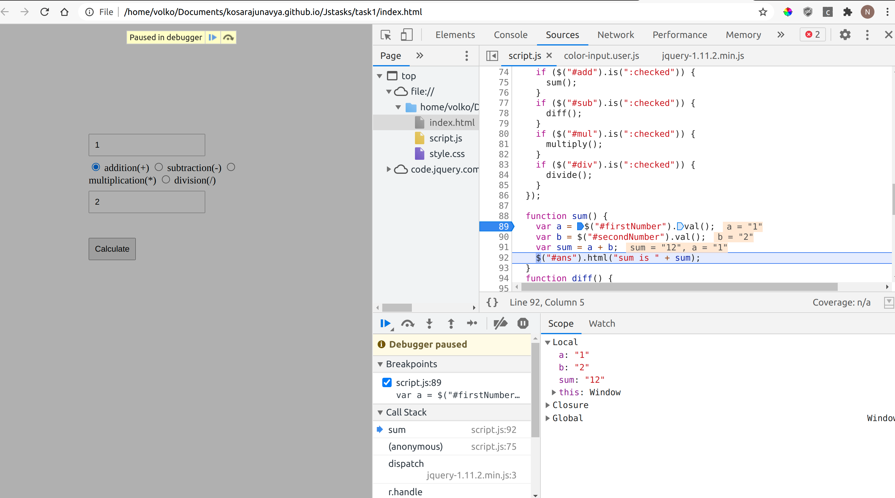 Analysing results as per the breakpoints instructions