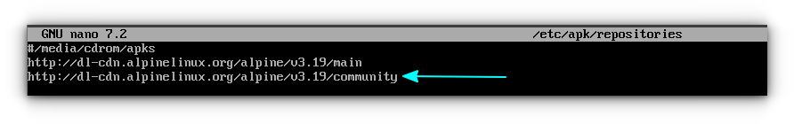 Enable Community repositories in Alpine Linux