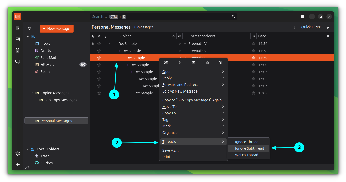 Ignore a subthread in Thunderbird