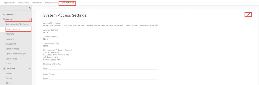 avi control plane access settings