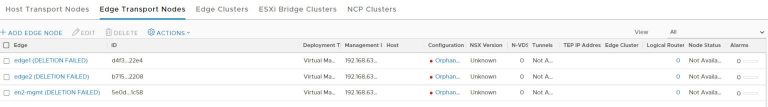 NSX-T Edge Deletion Failed