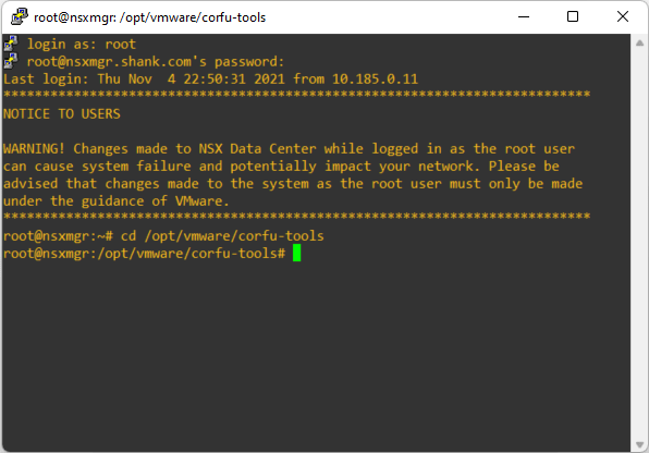 use putty to log into nsx-t manager