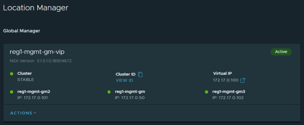 Primary Global Manager Cluster configured