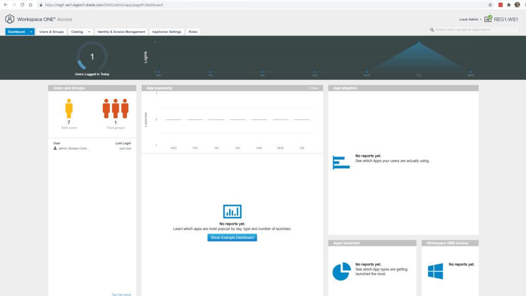 first login to workspace one appliance