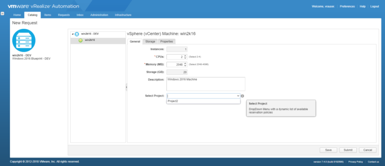 VMware vRealize Automation 7.x: Dynamically Get Reservation Policies Drop Down Menu by User Context