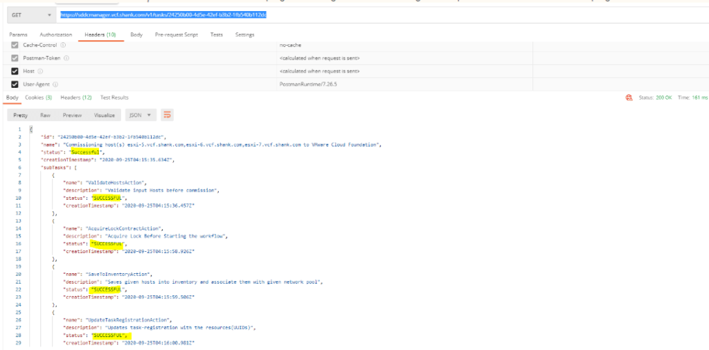 vcf 4 sddc manager api host commission progress