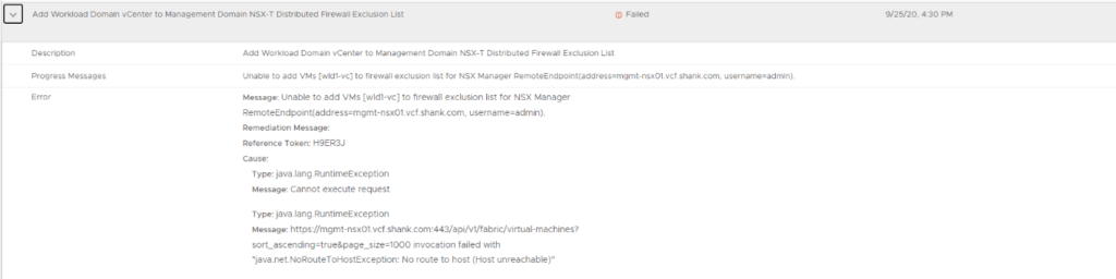 vcf 4 sddc manager workload domain creation failure scenario