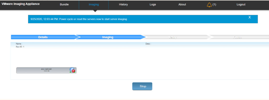 vcf 4 cloud builder via imaging in progress, can be monitored through logs.