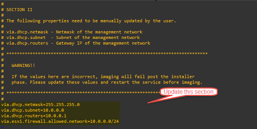 vcf 4 cloud builder dhcp settings