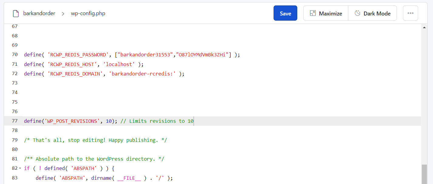 enabling WordPress revisions in wp-config.php file