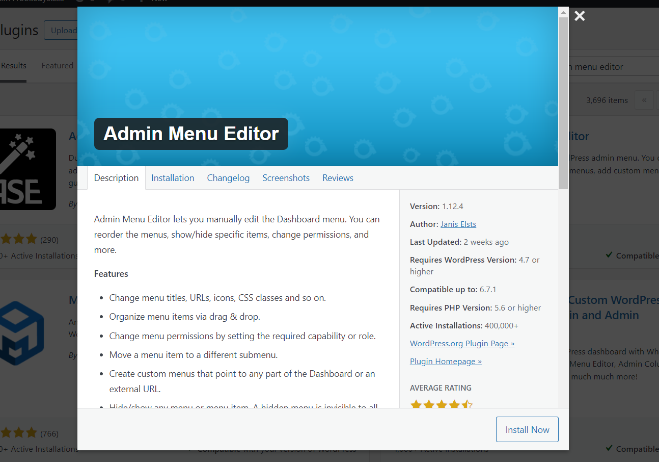 WordPress Dashboard Menu