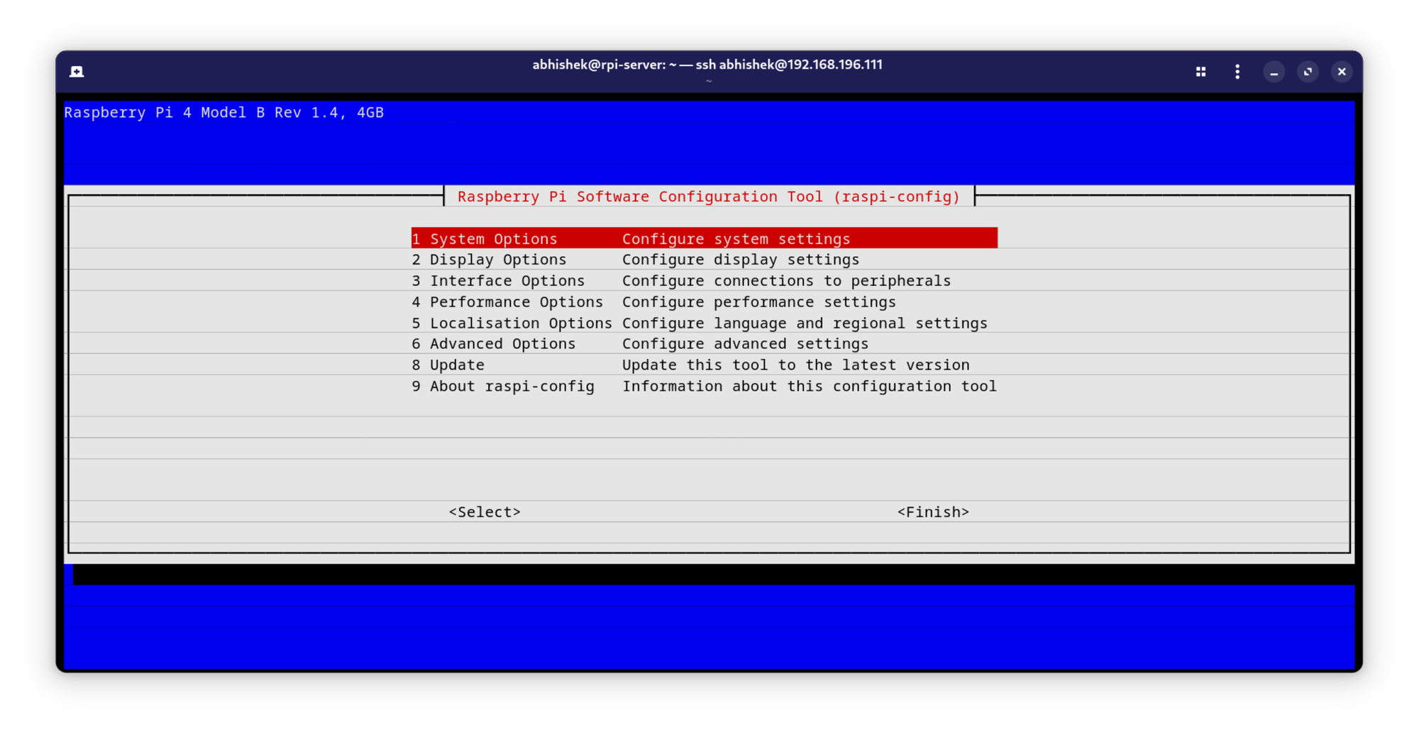 raspi-config menu