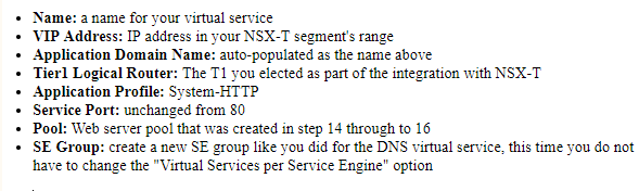 nsx-alb settings required for virtual service