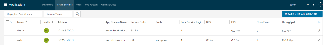 nsx-alb virtual service summary green healthy