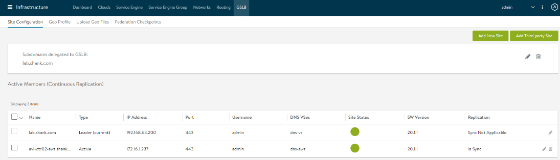 nsx-alb site configuration health status