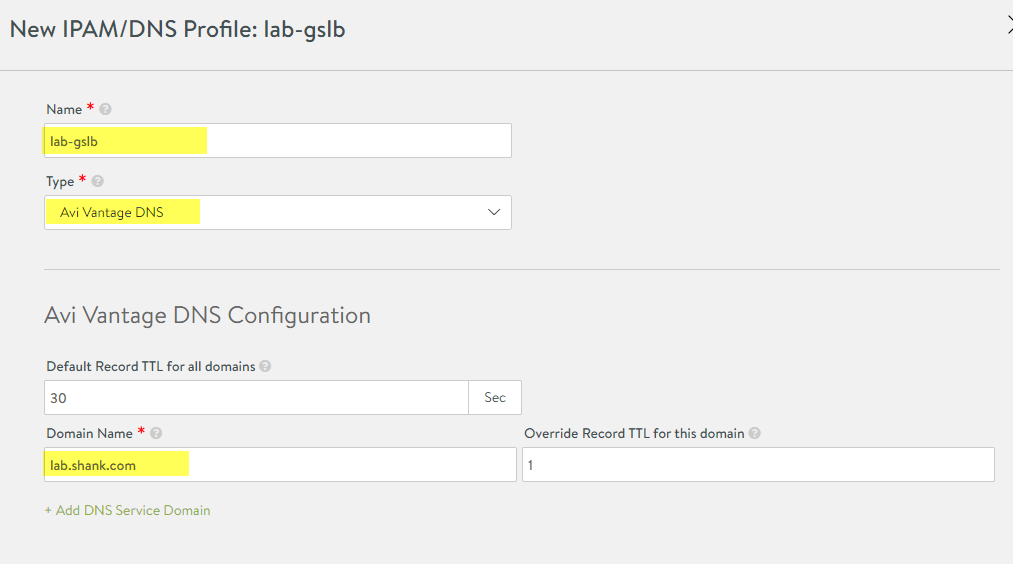 nsx-alb configure DNS profile for GSLB