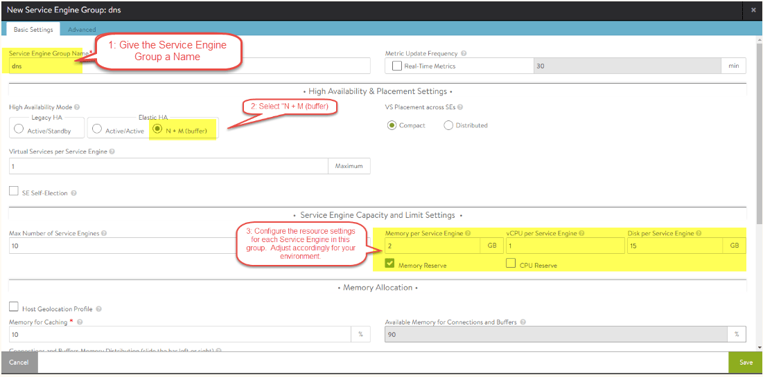 nsx-alb configure Service Engine (SE) group settings