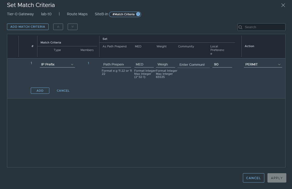 nsx-t t0 route map local preference traffic egress