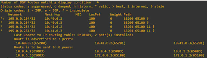 nsx-t ToR show ip route 195.0.0.254 to show where it has been learnt from