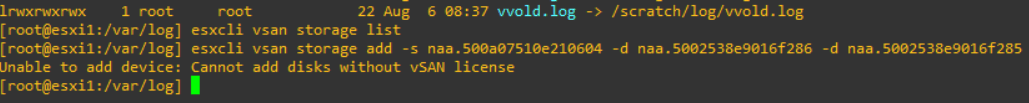 esxcli vsan storage no valid license