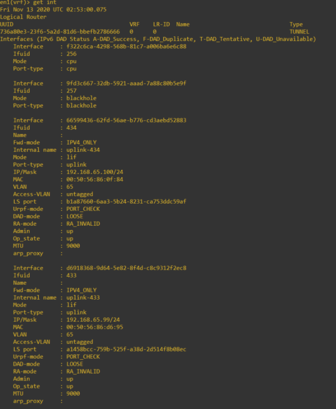 nsx-t vrf 0 get interfaces showing same tep vlan ip range as host transport nodes transport vlan