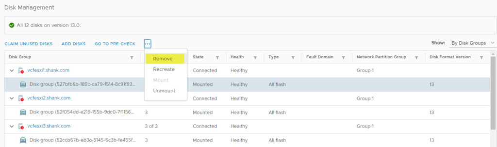 vSAN removing disk group