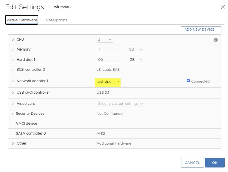 packet capture vm configuration