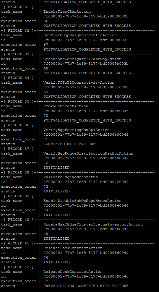 sddc manager postgres database subtasks