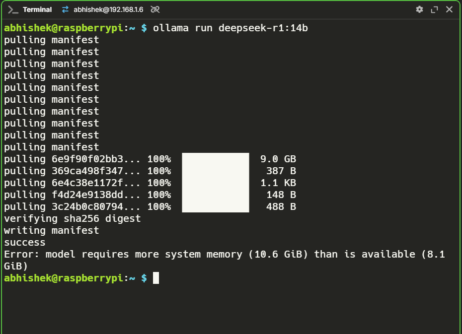 downloading deepseek 14b on ollama but it didn't work