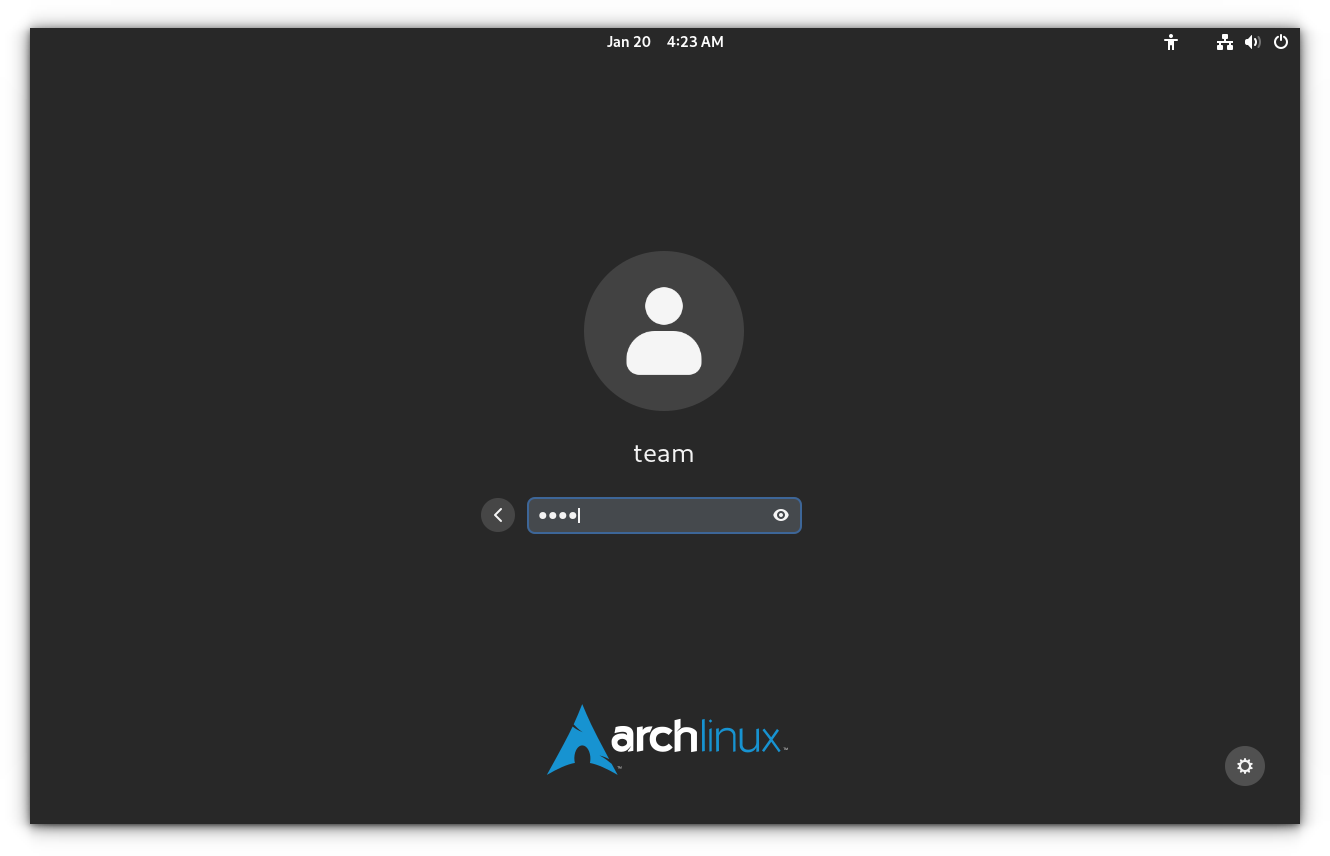 Log into Arch Linux GNOME installation.