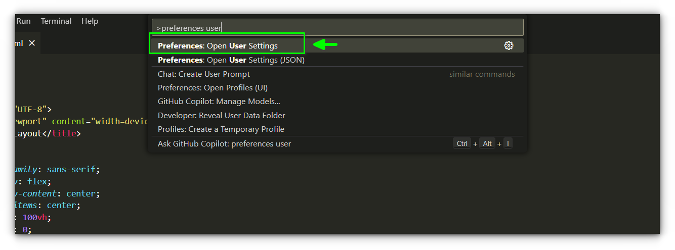 accessing user settings
