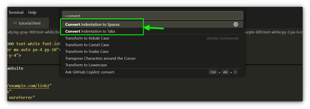 quick convert indentation to spaces or tabs