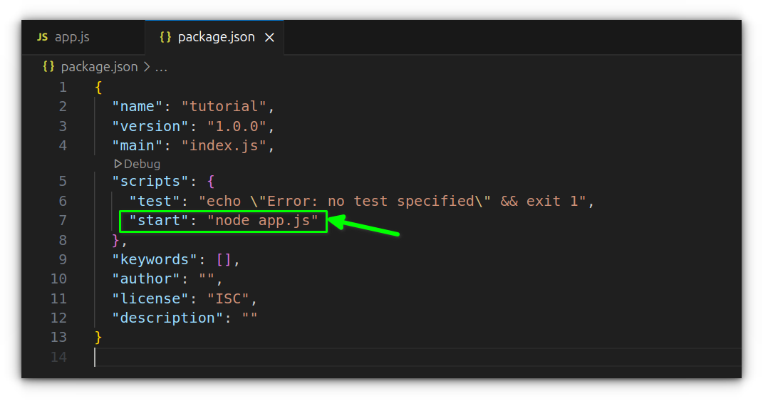 editing package.json and adding a custom script