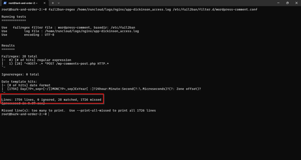 fail2ban regex matching for blocking SPAM comments