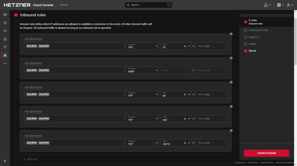 Adding new firewall rules for RunCloud
