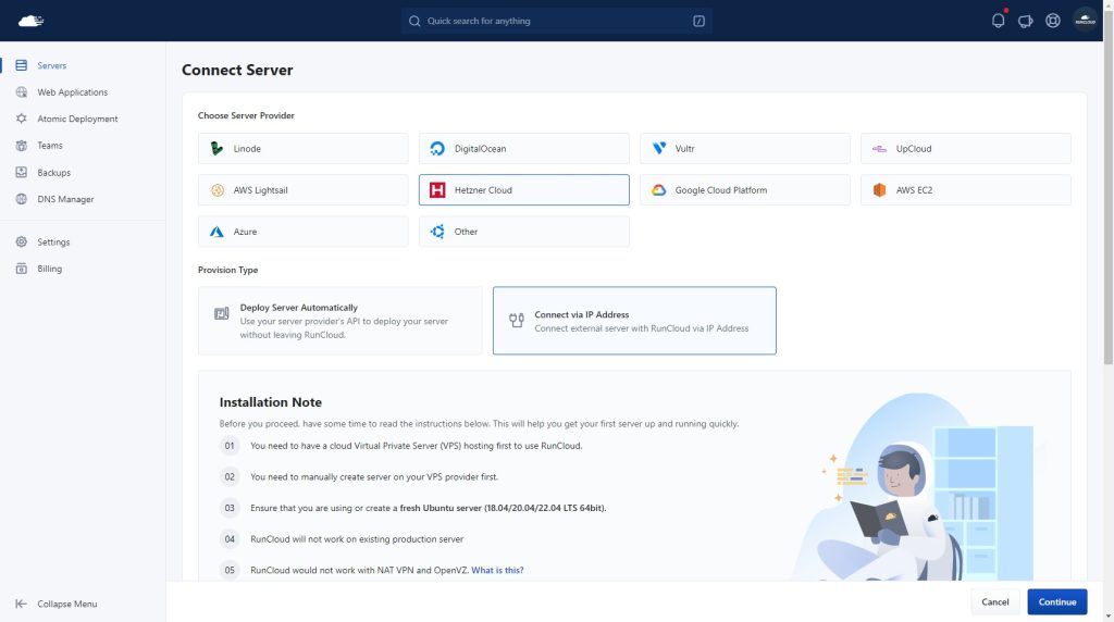 Connecting a Server in RunCloud via IP address