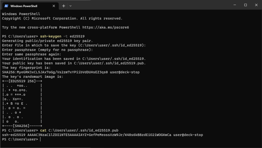 Creating SSH key in Powershell