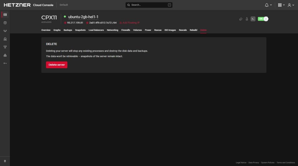 Deleting Hetzner Server