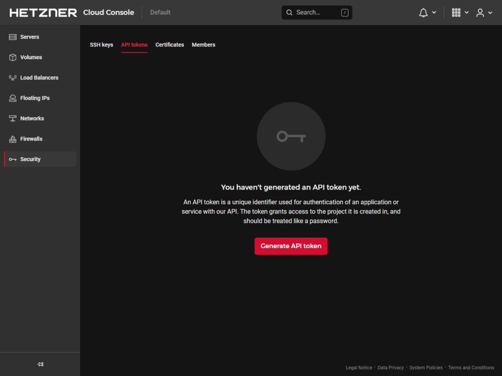 Creating API token On Hetzner