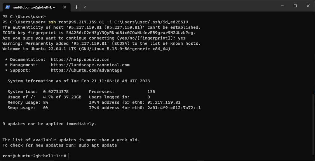 Connecting to server via SSH