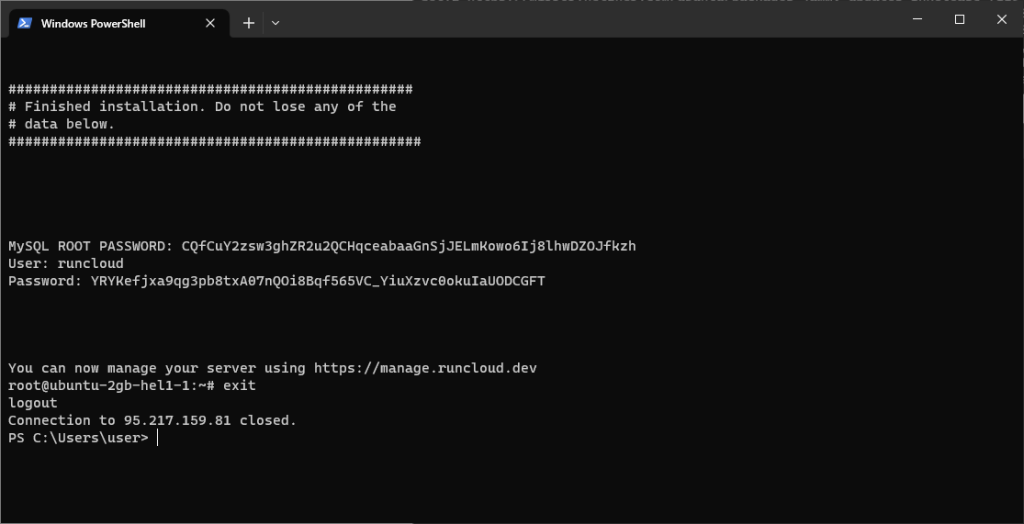 Successful installation of RunCloud Agent