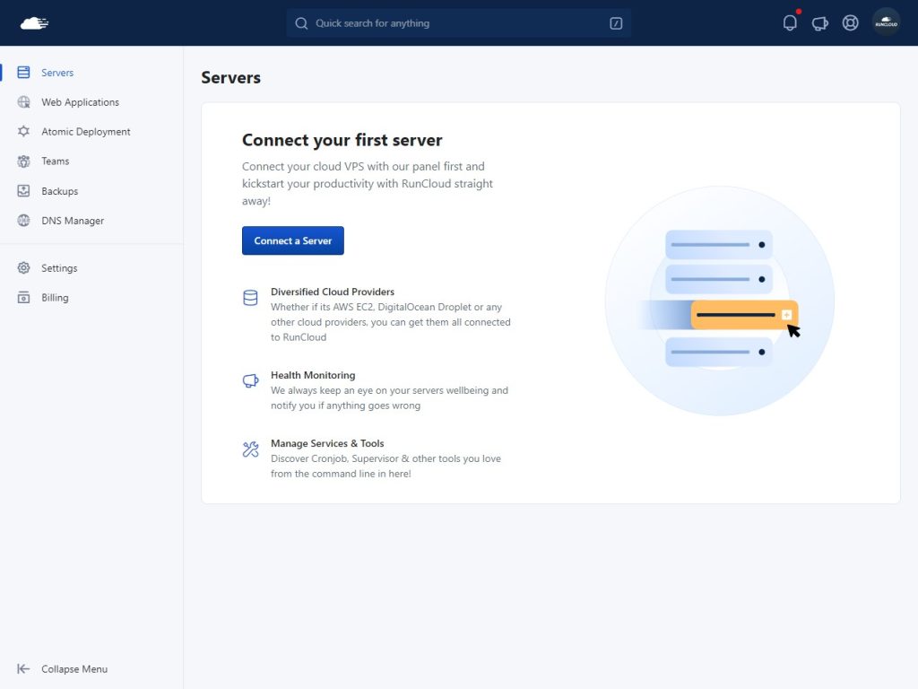 RunCloud Dashboard Connect Your First Server