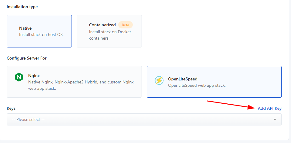 Adding an API key on RunCloud
